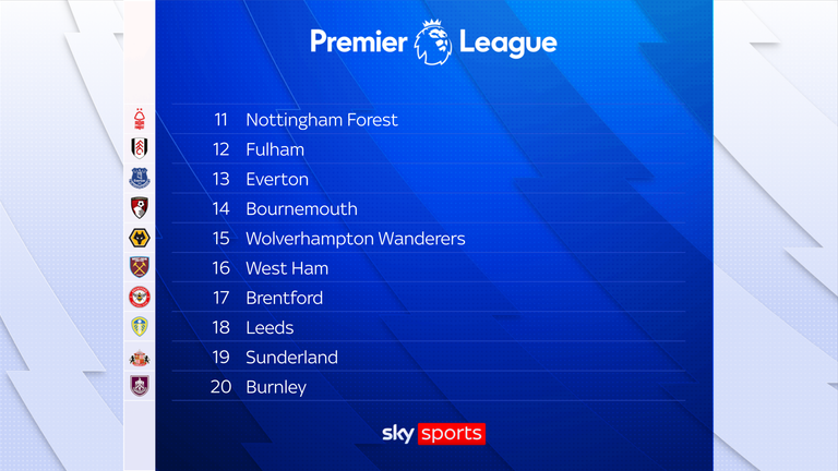 The Sky Sports writers' predicted Premier League bottom-half table