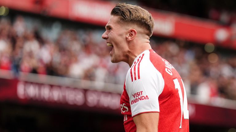 Viktor Gyokeres celebrates after scoring against Leeds