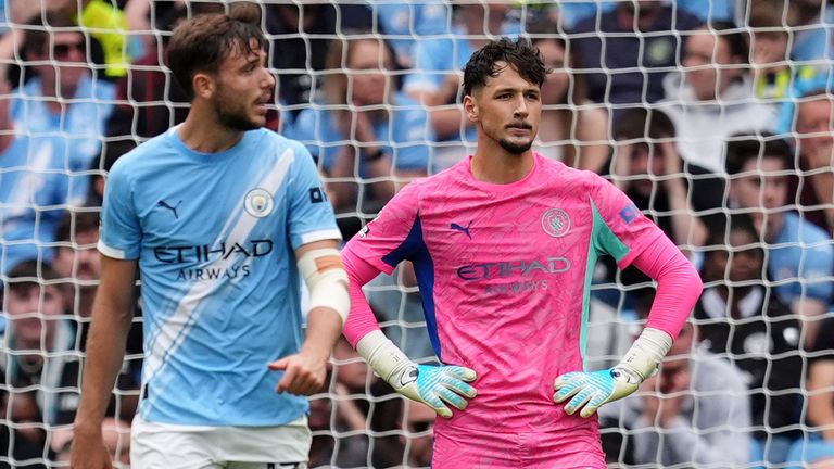 James Trafford shows his disappointment after gifting Spurs a second goal at the Etihad