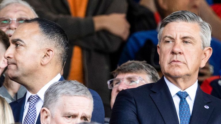 Rangers Chairman Andrew Cavenagh (L) was watching at Ibrox with vice-chairman Paraag Marathe