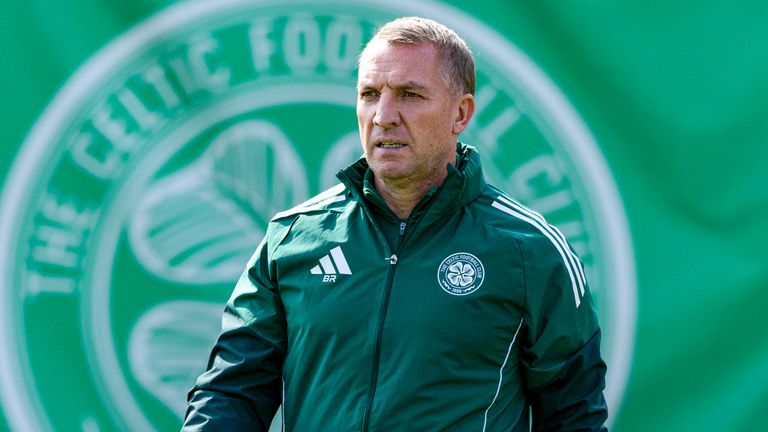 GLASGOW, SCOTLAND - AUGUST 22: Celtic Manager Brendan Rodgers during a Celtic training session at Lennoxtown Training Centre, on August 22, 2025, in Glasgow, Scotland. (Photo by Craig Williamson / SNS Group)