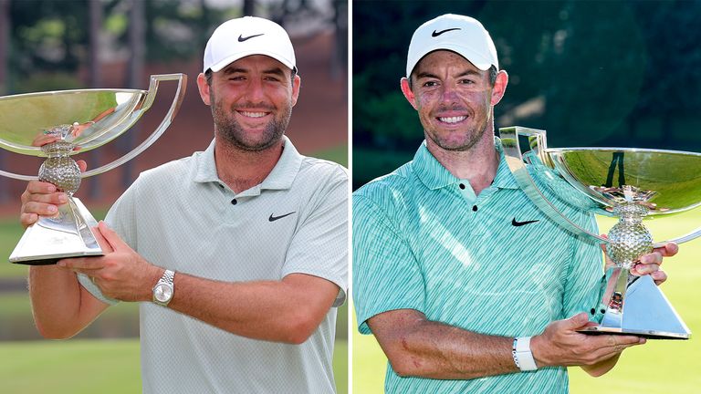 Scottie Scheffler and Rory McIlroy (David J. Griffin/Icon Sportswire via AP Images, AP Photo/Steve Helber)