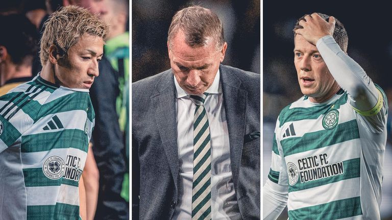 Daezen Maeda, Brendan Rodgers and Callum McGregor react to Celtic's Champions League exit