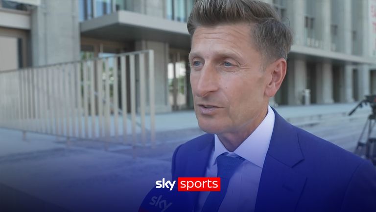 Steve Parish speaks outside the Court of Arbitration for Sport as Crystal Palace appeal against UEFA’s decision to demote them from the Europa League