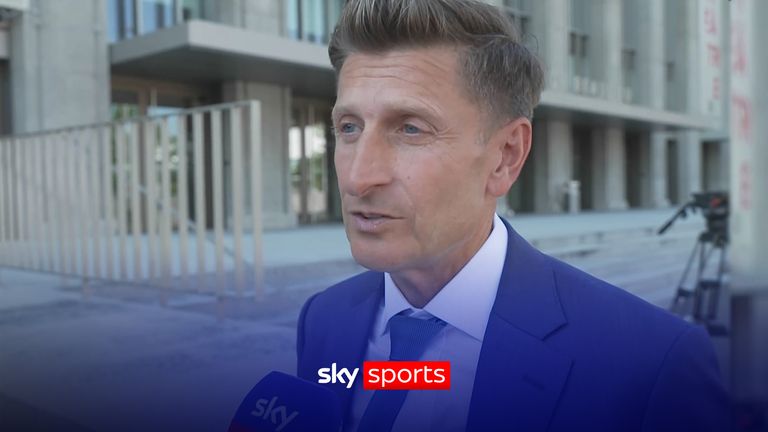 Steve Parish speaks outside the Court of Arbitration for Sport as Crystal Palace appeal against UEFA’s decision to demote them from the Europa League.