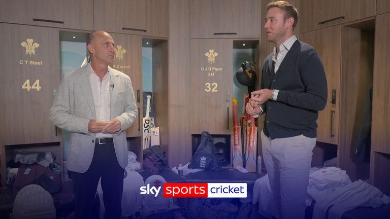 Behind the scenes! Stuart Broad gives Nasser Hussain a tour of the England dressing room at The Oval