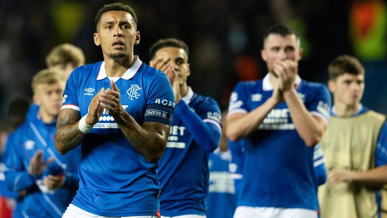 GLASGOW, SCOTLAND - AUGUST 19: Rangers' James Tavernier at full time during a UEFA Champions League Play-Offs First Leg match between Rangers and Club Brugge at Ibrox Stadium, on August 19, 2025, in Glasgow, Scotland. (Photo by Craig Foy / SNS Group)
