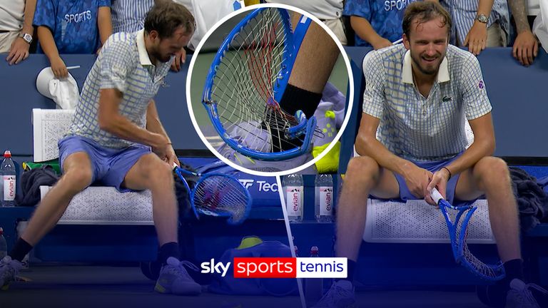 Daniil Medvedev utterly destroys his racket after defeat against Benjamin Bonzi in an tense and dramatically filled match at the US Open.
