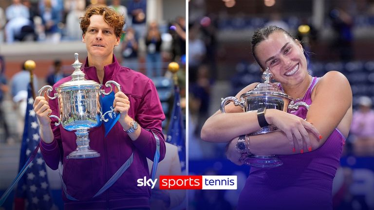 Jannik Sinner and Aryna Sabalenka interact with the moments of winning the US Open last year.
