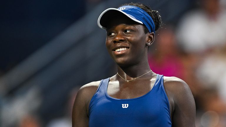 Look on Victoria Mboko (CAN) during the singles final match at WTA National Bank Open on August 07, 2025 at IGA Stadium in Montreal, QC (Pho