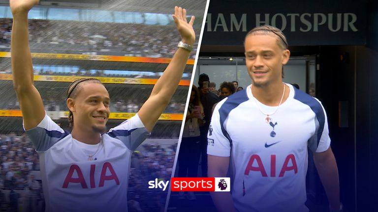 New Tottenham Hotspur signing Xavi Simons unveiled to the home fans ahead of their Premier League fixture against Bournemouth. 
