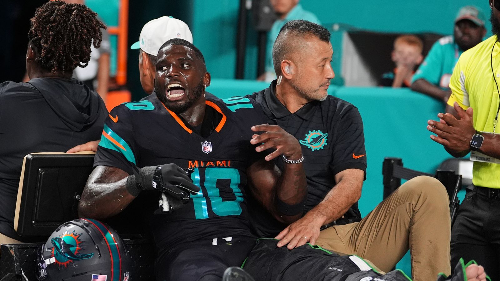 NFL: Miami Dolphins star Tyreek Hill hospitalised overnight and has scans on 'dislocated knee'