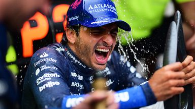 Carlos Sainz is showered in champagne after finishing third at the Azerbaijan GP
