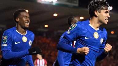 Facundo Buonanotte celebrates scoring Chelsea's second goal in their Carabao Cup win at Lincoln
