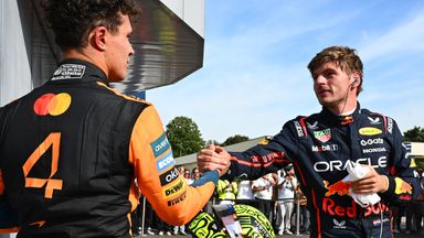 Lando Norris ad Max Verstappen shake hands after the Italian GP