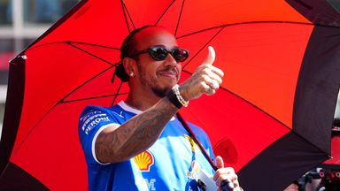 Hamilton gives a thumbs up to the crowd on the drivers' parade at the Italian GP