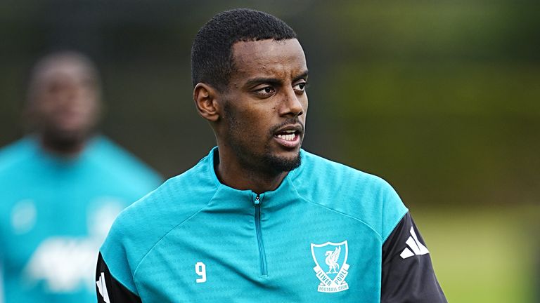Liverpool's Alexander Isak during a training session at the AXA Training Centre, Liverpool. Picture date: Tuesday September 16, 2025.