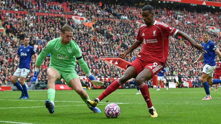 Alexander Isak made his Premier League debut for Liverpool in derby