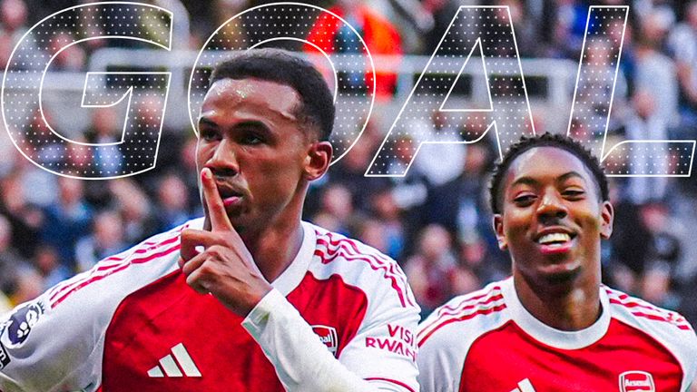 Arsenal's Gabriel celebrates after scoring the winner against Newcastle