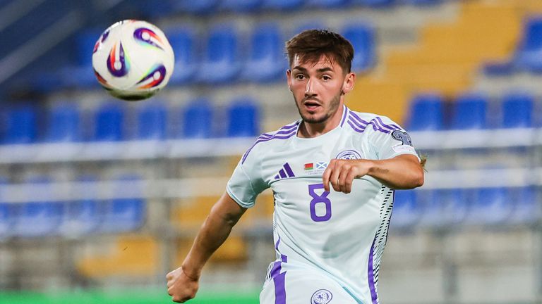 Scotland's Billy Gilmour in action during a 2026 FIFA World Cup Qualifying match vs Belarus