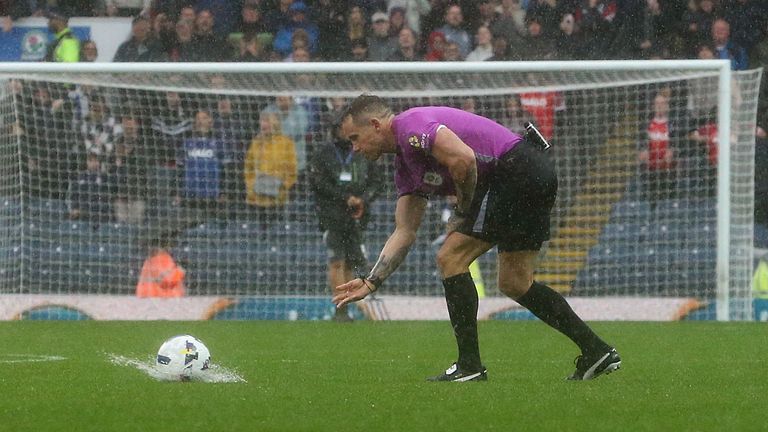 Referee Steve Martin inspected the pitch at Ewood Park before calling off Saturday's Blackburn vs Ipswich Championship fixture