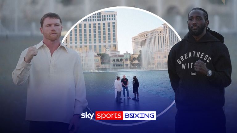 Bud Crawford e Alvarez Canelo faccia a faccia nel vero stile di Las Vegas di fronte alle fonti di danza di Bellagio Hotel prima della sua colossale lotta di sabato.