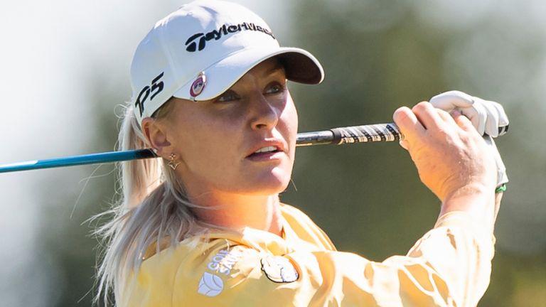 Charley Hull, of England, tees off on the second hole during the first round of the Kroger Queen City Championship