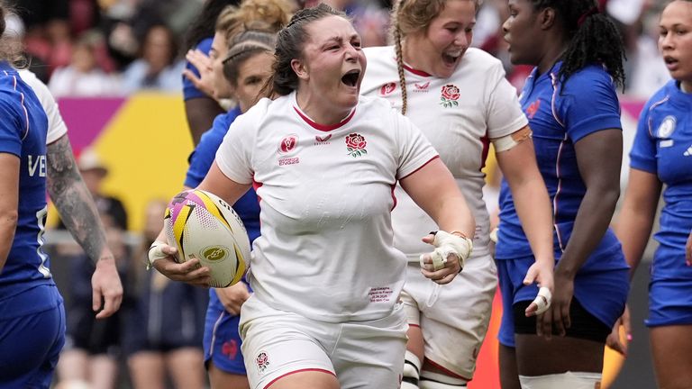 Amy Cokayne scored one of England's five tries in their Women's Rugby World Cup semi-final victory over France