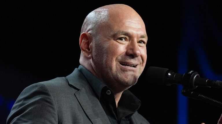 Dana White speaks at an election night watch party with Republican presidential nominee former President Donald Trump at the Palm Beach Convention Center, Wednesday, Nov. 6, 2024, in West Palm Beach, Fla. (AP Photo/Evan Vucci)
