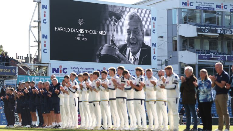 A minute of applause is held in memory of Dickie Bird ahead of Yorkshire's match against Durham at Headingley