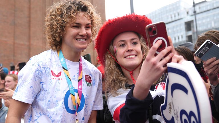 England's Ellie Kildunne poses for photographs with fans 