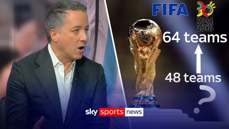 Sky Sports chief reporter Kaveh Solhekol explains CONMEBOL&#39;s proposal to expand to current FIFA World Cup from 48 teams to 64 teams and how likely we are to see this implemented as the 2030 tournament. 