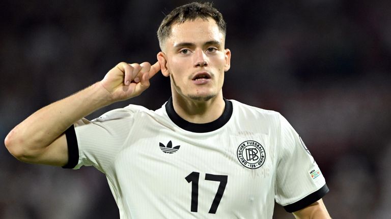 Florian Wirtz celebrates scoring Germany's third against Northern Ireland
