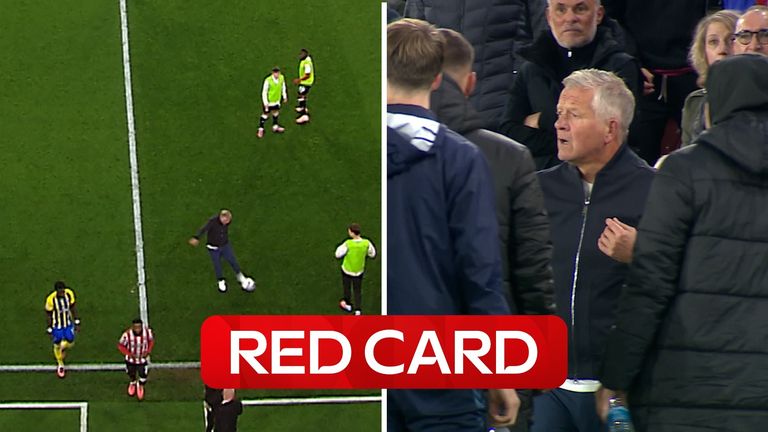 Sheffield United manager Chris Wilder was given a straight red for booting a football at a fan in the crowd!