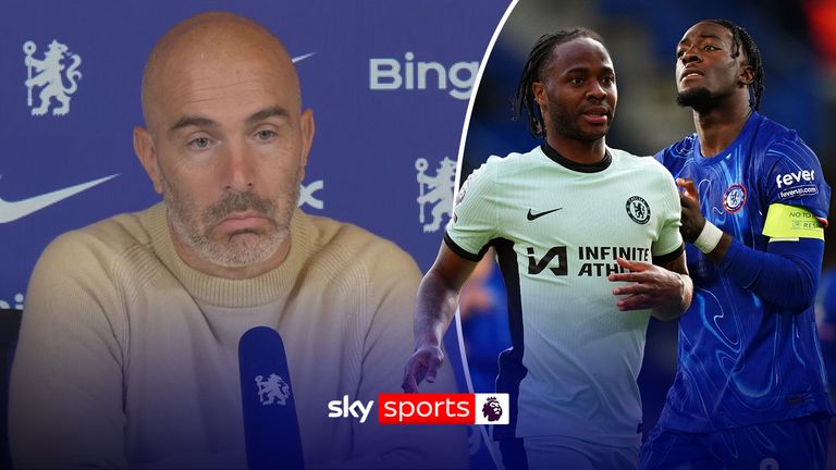 Enzo Maresca en Raheem Sterling y Axel Disasi