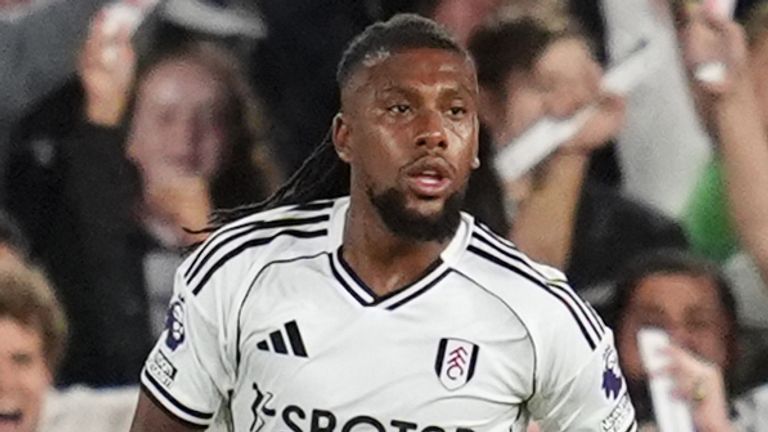 Fulham's Alex Iwobi celebrates after scoring his side's first goal against Brentford