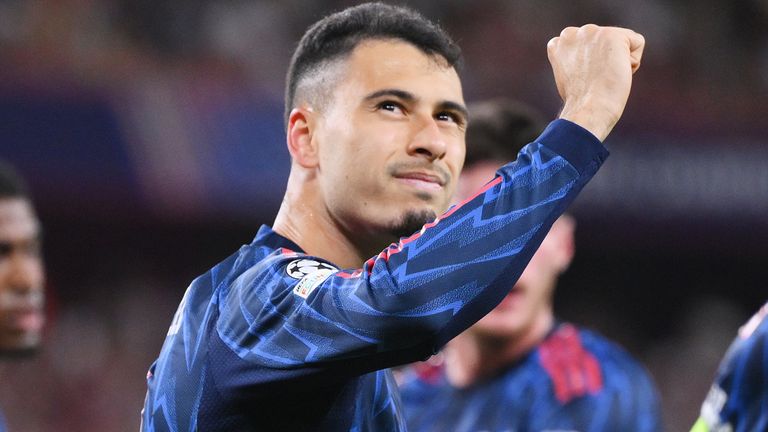 Gabriel Martinelli celebrates after scoring for Arsenal against Athletic Club