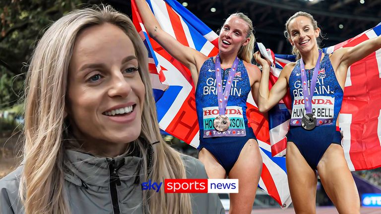 Georgia Hunter Bell and Keely Hodgkinson celebrate at World Championships