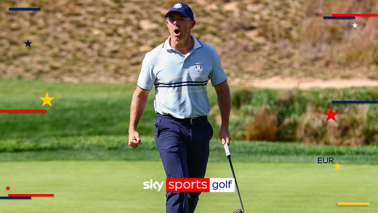 Hear Rory ROAR as he wins crucial back-to-back holes for Europe!