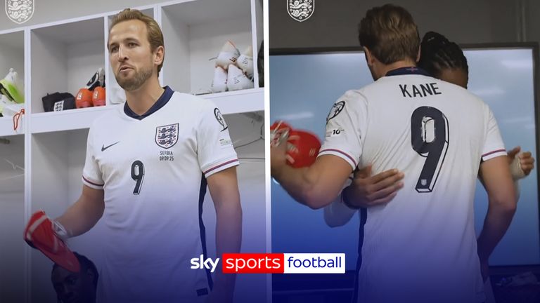 Harry Kane shares an emotional speech as he presents an England cap to Djed Spence before their 5-0 thrashing of Serbia.