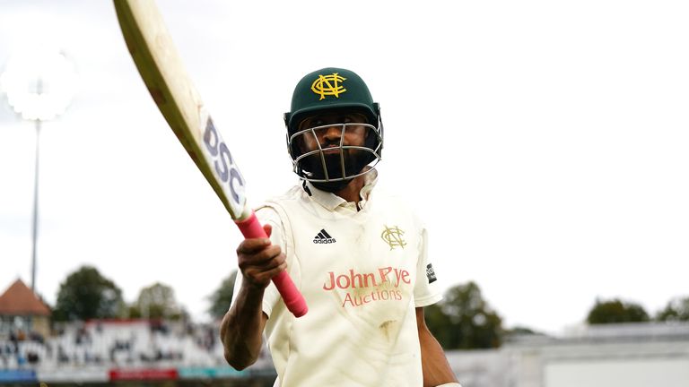 Nottinghamshire's Haseeb Hameed after victory in the match and winning the championship.