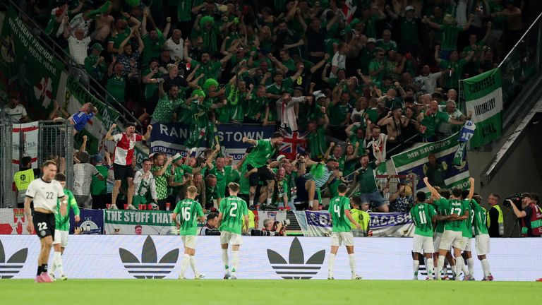 Northern Ireland celebrate Isaac Price's equaliser in front of their supporters