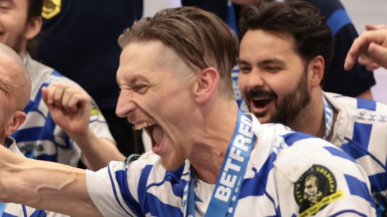 Jack Brown celebrates Panthers Super League victory.