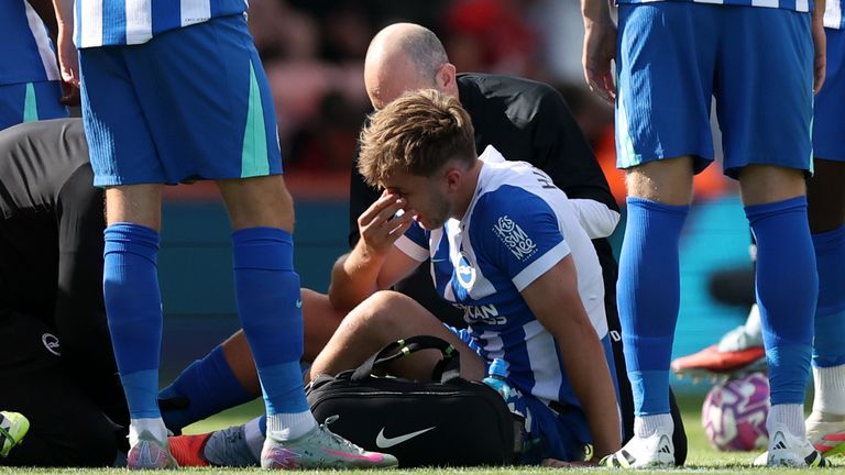 Brighton's Jack Hinshelwood picked up an early injury against Bournemouth.