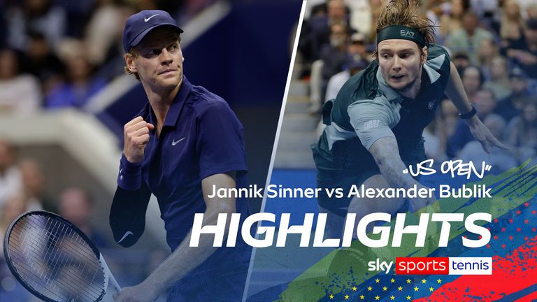 Highlights of Jannik Sinner against Alexander Bublik from round 16 of the US Open.