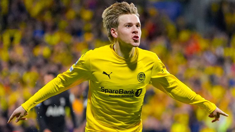 Bodo/Glimt's Jens Petter Hauge celebrates scoring against Spurs