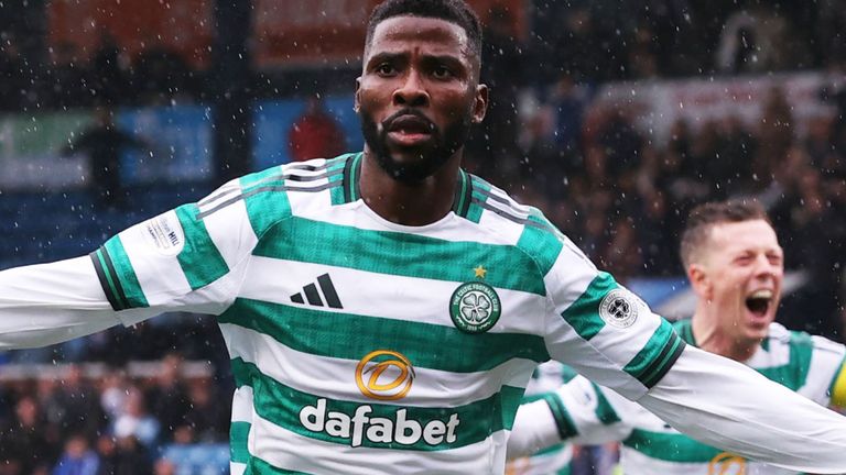 Celtic's Kelechi Iheanacho celebrates after scoring to make it 2-1