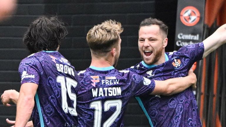 Kilmarnock's Bruce Anderson (R) opened the scoring at Tannadice
