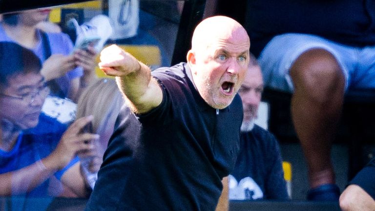LIVINGSTON, SCOTLAND - AUGUST 17: Livingston manager David Martindale during a Premier Sports Cup Second Round match between Livingston and Hibernian at the Home of the Set Fare Arena, on August 17, 2025, in Livingston, Scotland. (Photo by Ross Parker / SNS Group)