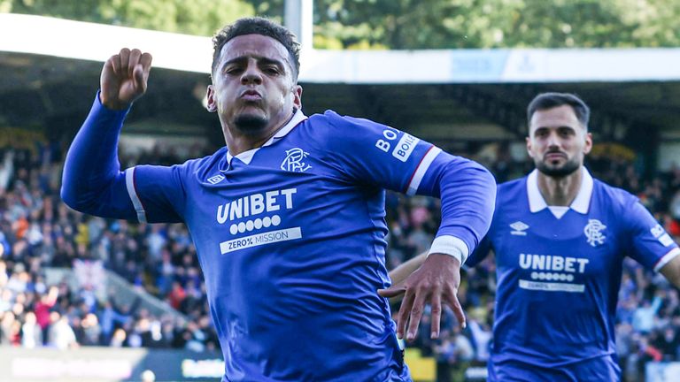 Rangers' Max Aarons celebrates as he scores to make it 2-1